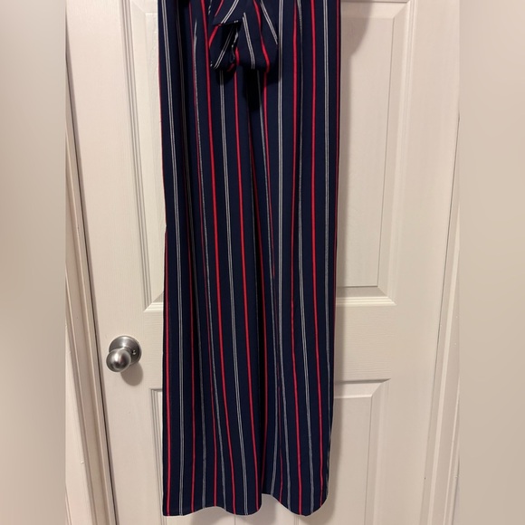Monteau Blue and Red Tie Front Sleeveless Jumpsuit - Picture 2 of 13